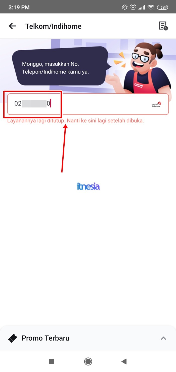 Tagihan belum terbit atau sudah dibayar