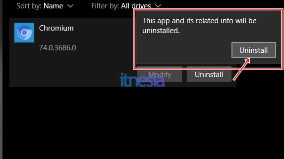 Jendela Peringatan Saat Hendak Menghapus Sebuah Program Pada Windows 10