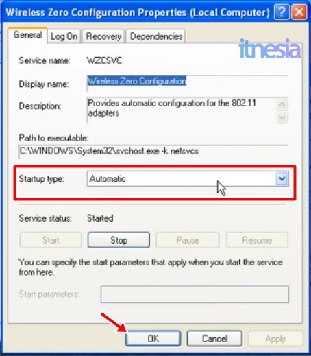 Wireless Zero Configuration Startup Type Automatic