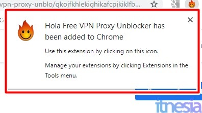 Hola VPN Browser Extension Berhasil Terpasang