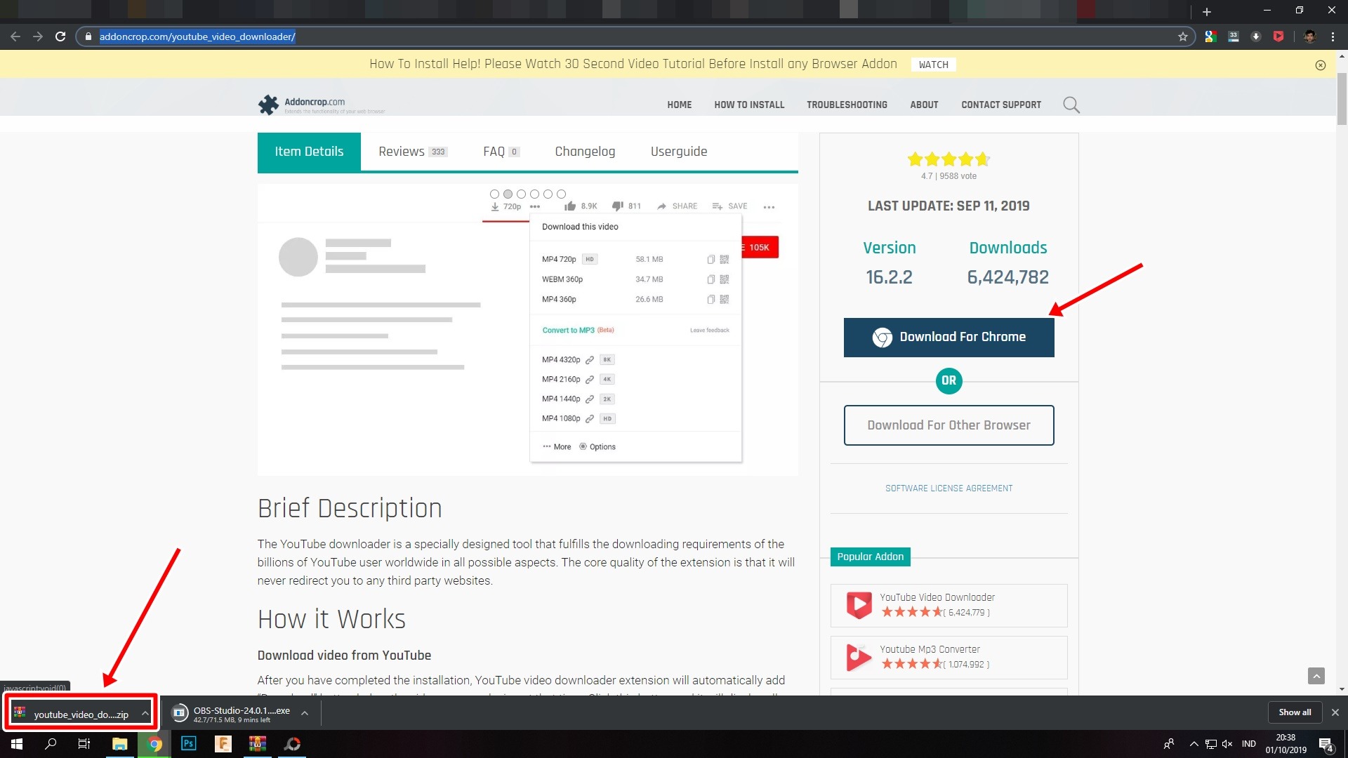 Halaman Download Extension YouTube Video Downloader
