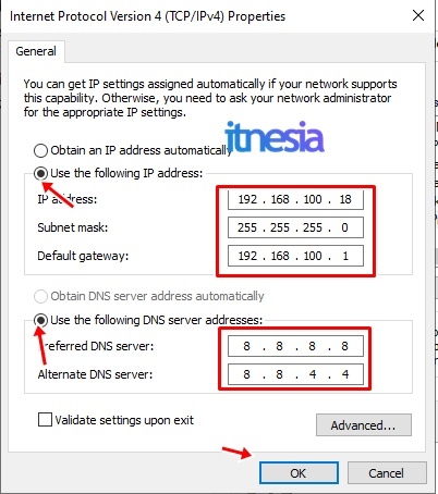 Contoh pengaturan Internet Protocol Version 4