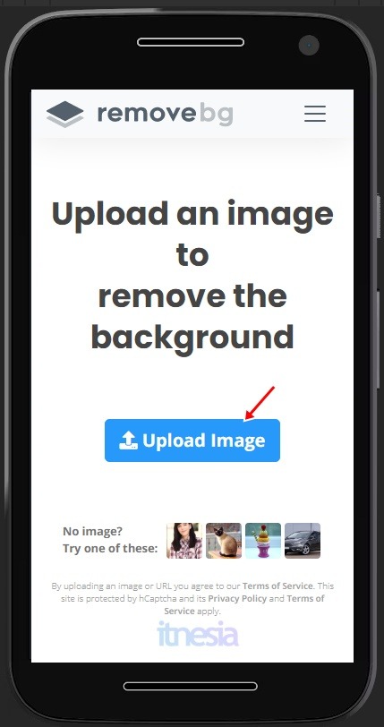 Cara Mengganti Background Foto Di HP - Tekan Tombol Upload Image Pada Halaman remove.bg